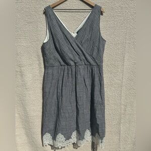 Lauren Ralph Lauren Gingham Lace Hem Dress Size 18 Black White Fit Flare Cotton